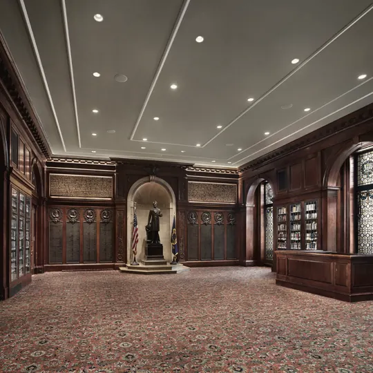 The reading room, one floor up
